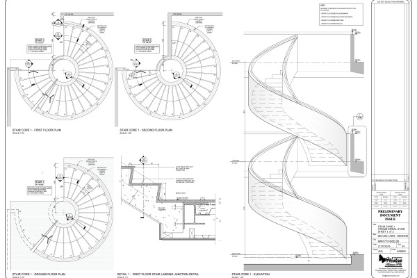 design drawing plans of precast helical curved concrete staircase
