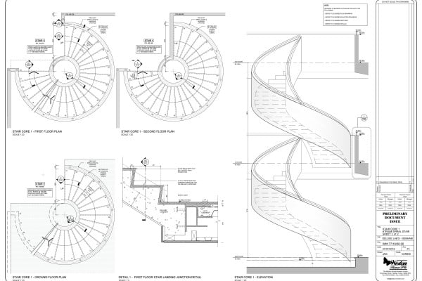 design drawing plans of precast helical curved concrete staircase