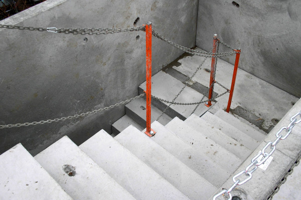 view of stair installation progress in precast concrete stair cores