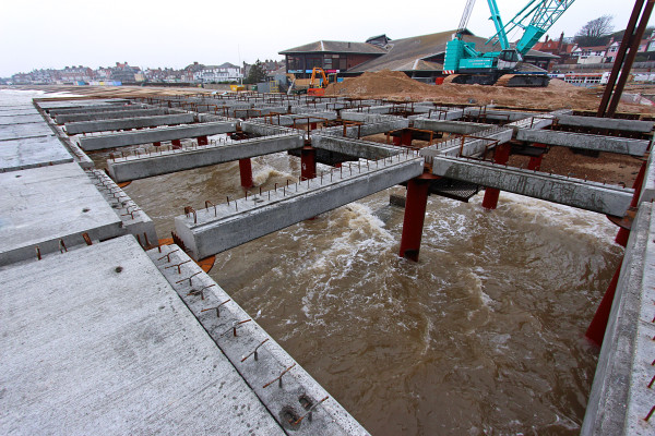 in progress installation of precast beams and composite slabs at Felixstowe Pier