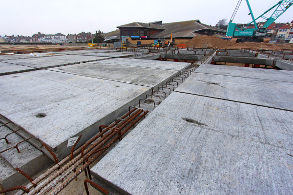 in progress installation of precast beams and composite slabs at Felixstowe Pier