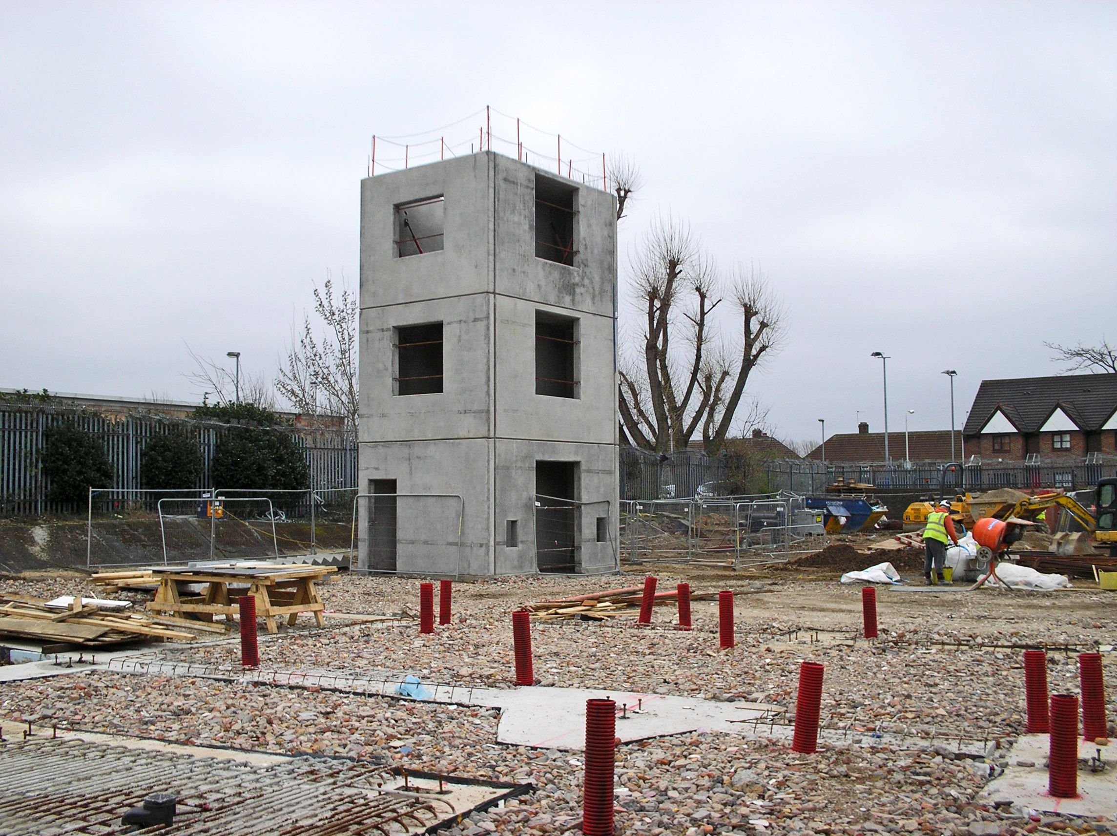 Precast concrete panels used for fire drill towers in London