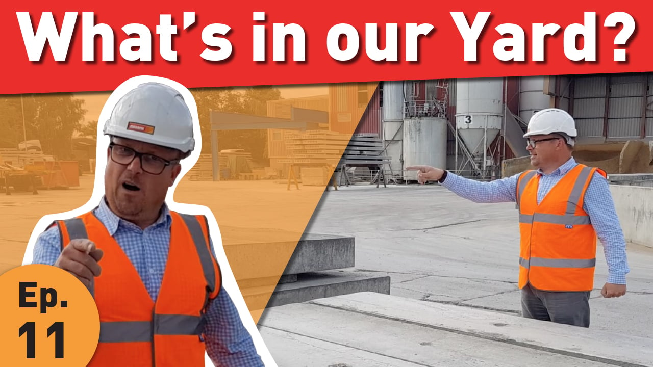 Mark Ellis poses for what's in our yard video pointing at concrete slab