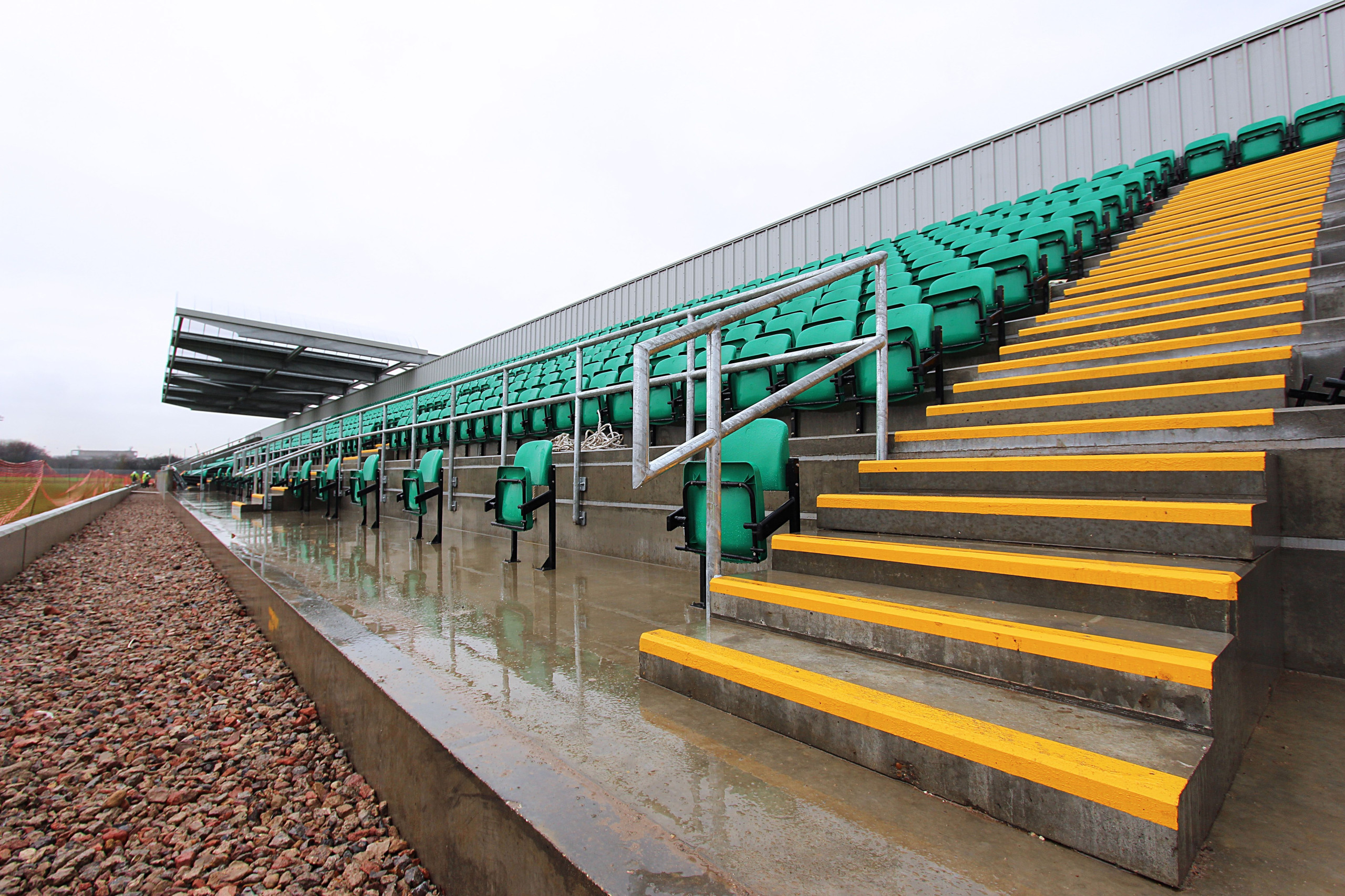 Close up of precast concrete terrace units and steps at football stadium