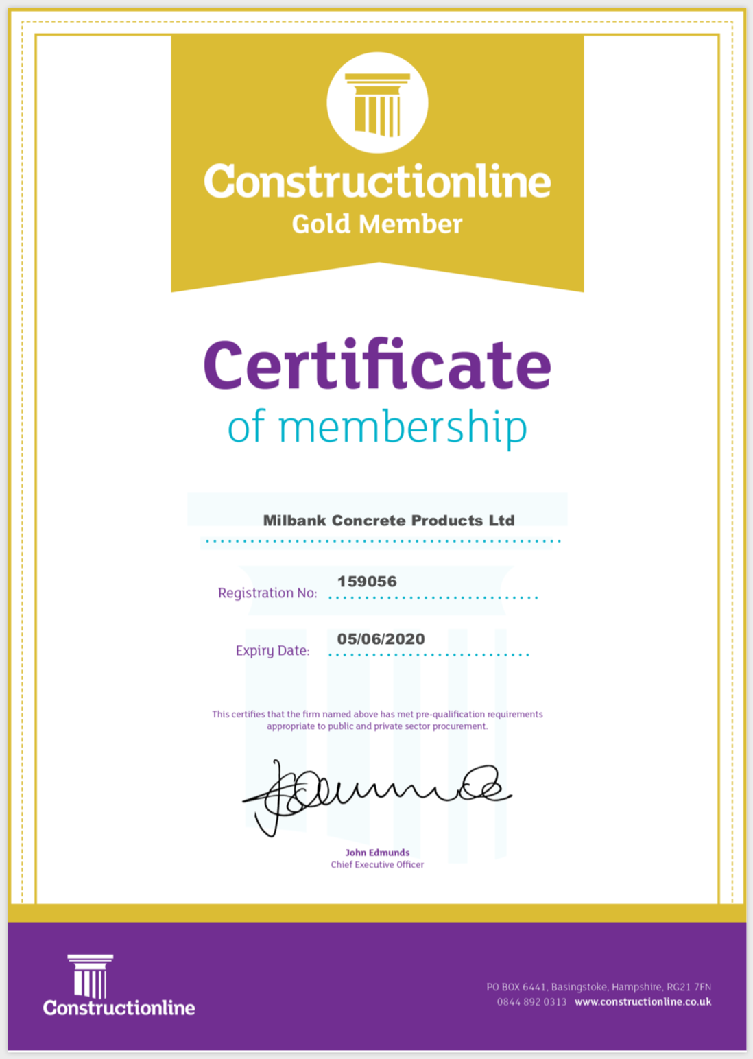 Constructionline gold certificate