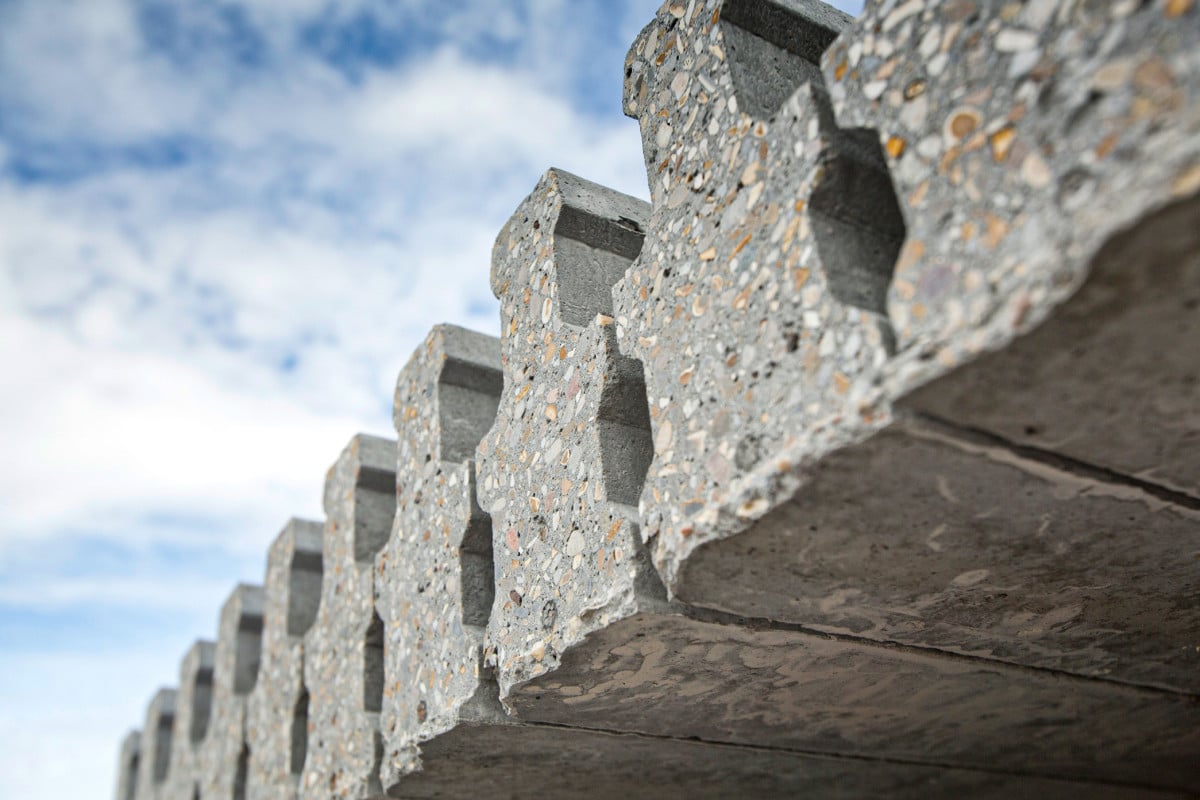 Close up of concrete beams lined up together