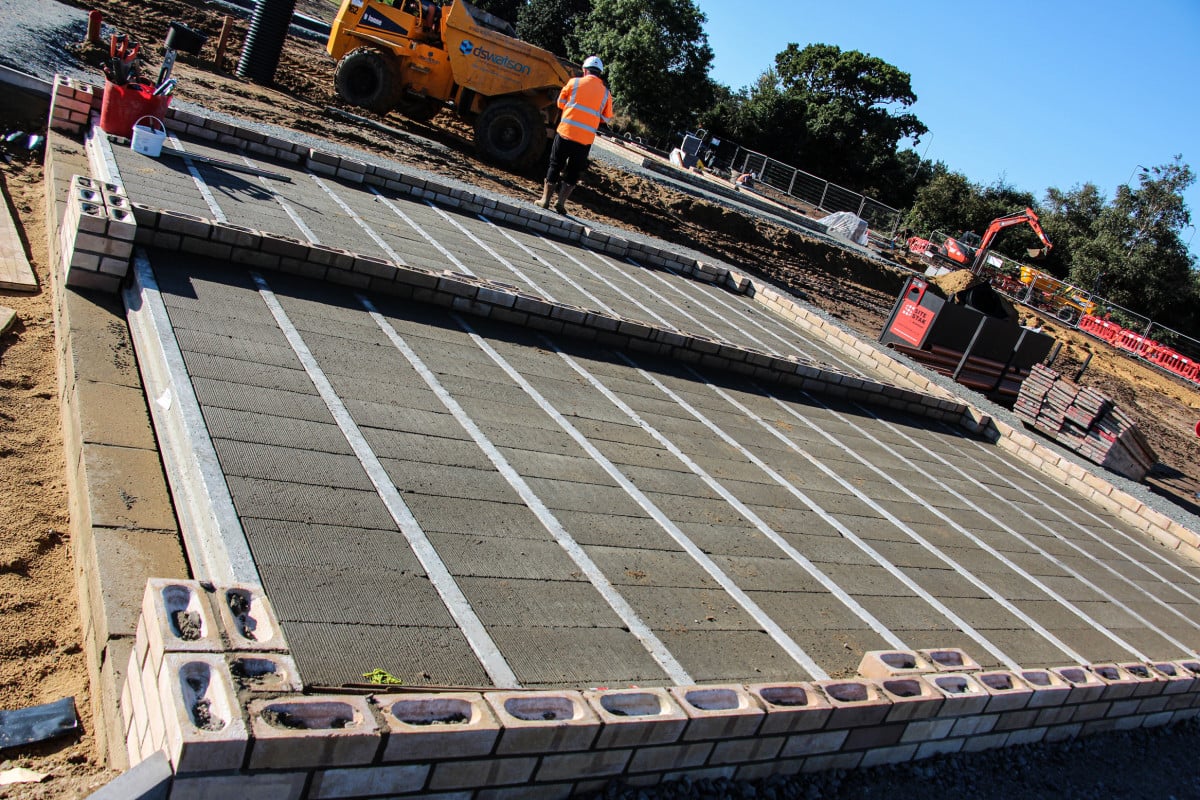 a completed installation of beam and block flooring