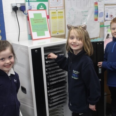 Great Tey school laptop trolley donation from Milbank
