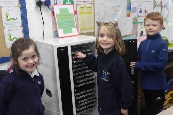 Great Tey school laptop trolley donation from Milbank