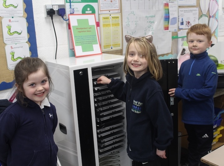 Great Tey school laptop trolley donation from Milbank